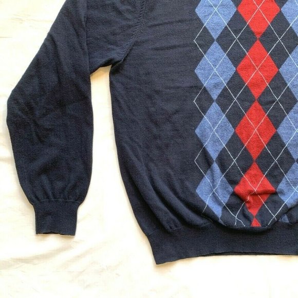 Sebastian Cooper Cotton Cashmere Blend Argyle Sweater Modern Fit Knit V Neck XL - Picture 8 of 11